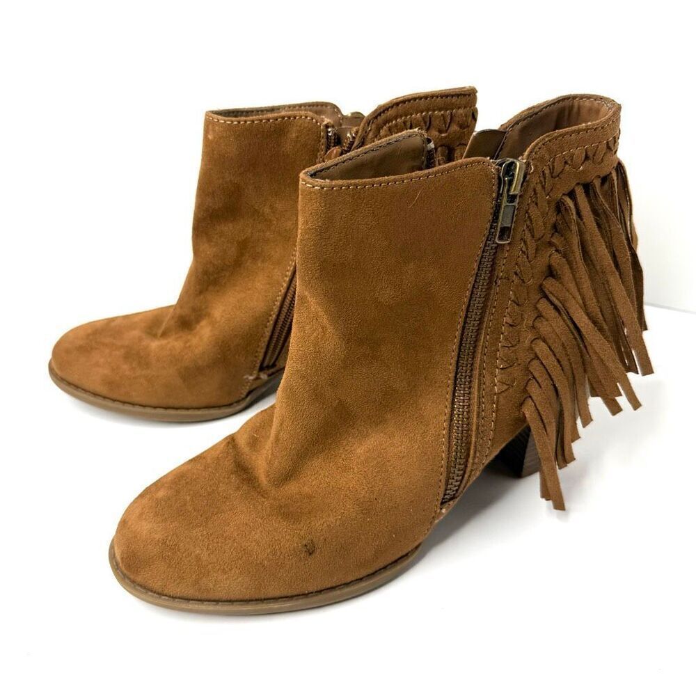Indigo Rd Brown Suede Fringe Ankle Boots Western Boho Size 7.5 / 7 1/2